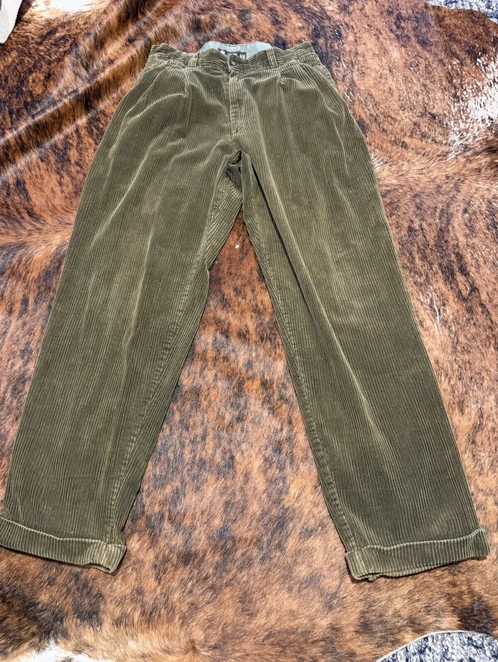 Vintage J Riggings Thick Ribbed Olive Green Corduroy Pants Men 33x34 Cuffed Read